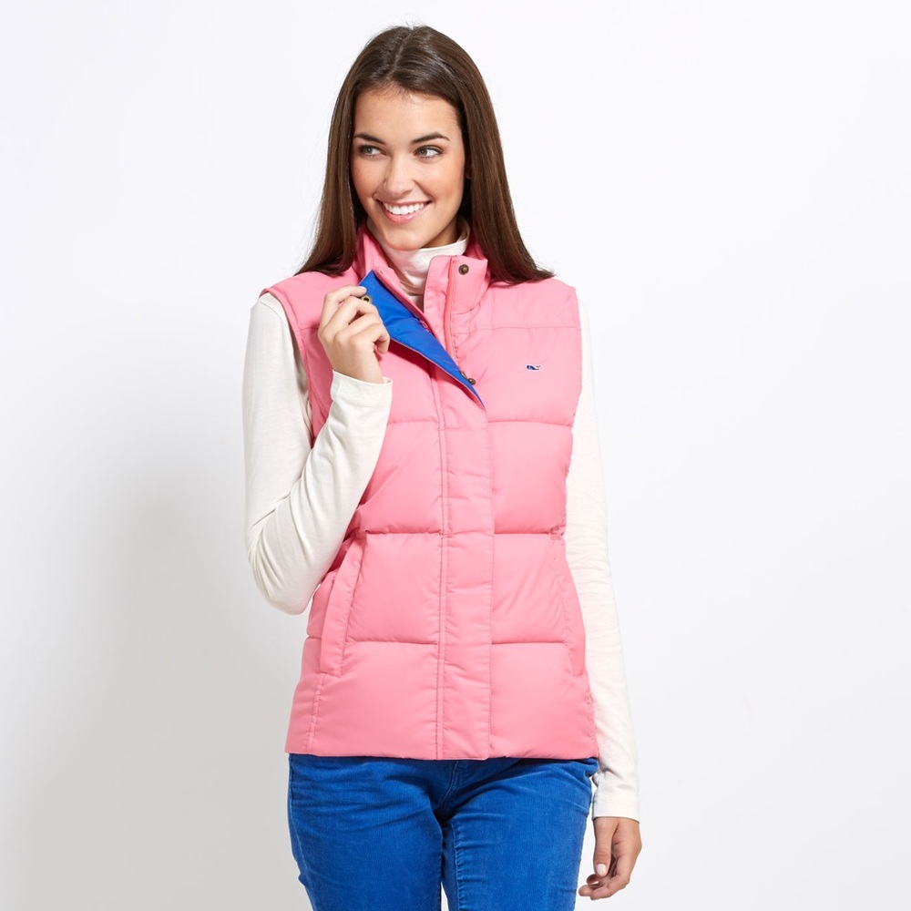vineyard vines old port pink puffer vest